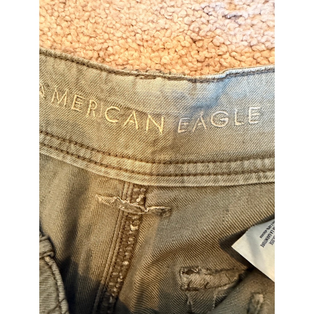 American Eagle Women Olive Green Linen Blend Utility Cargo Pants Sz 8 Reg Safari - Picture 12 of 15